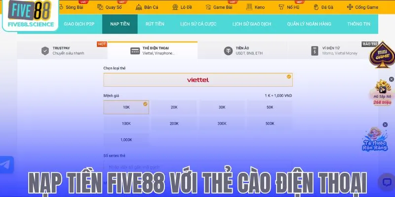 Nạp tiền Five88 với thẻ cào điện thoại